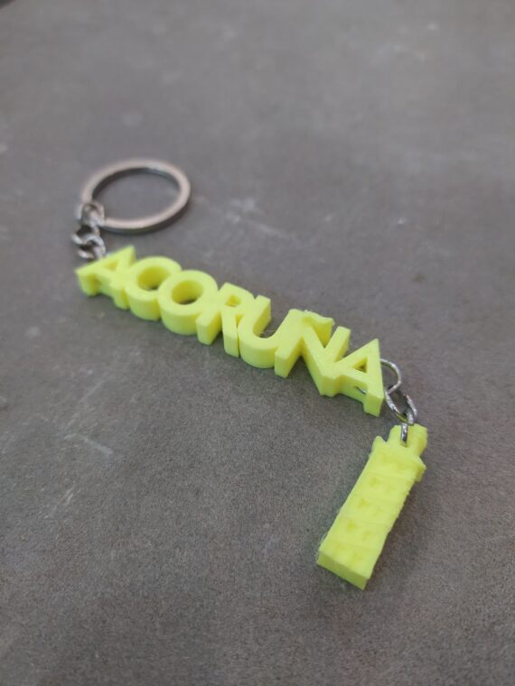 Llavero A Coruña con torre amarelo fosforito